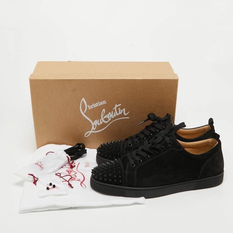Pre Owned Christian Louboutin Black Suede Louis Junior Spikes Low-Top Sneakers Size 45