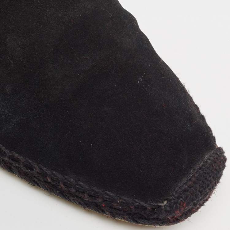 Pre Owned Christian Louboutin Black Suede and Croc Embossed Leather Espadon Espadrilles Size 45