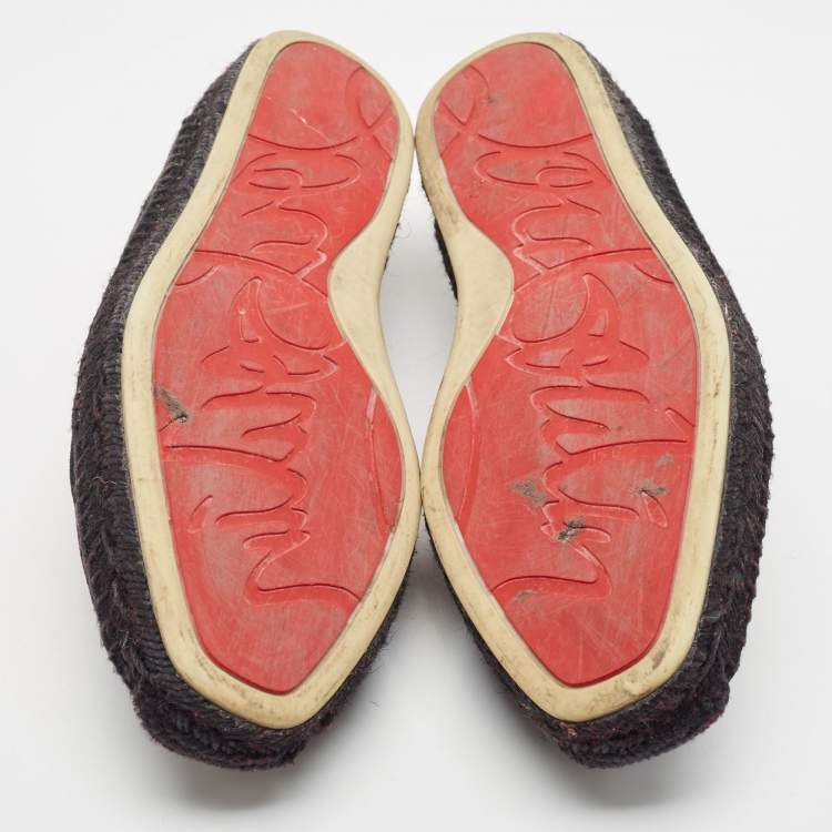Pre Owned Christian Louboutin Black Suede and Croc Embossed Leather Espadon Espadrilles Size 45