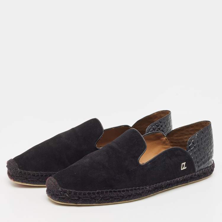 Pre Owned Christian Louboutin Black Suede and Croc Embossed Leather Espadon Espadrilles Size 45