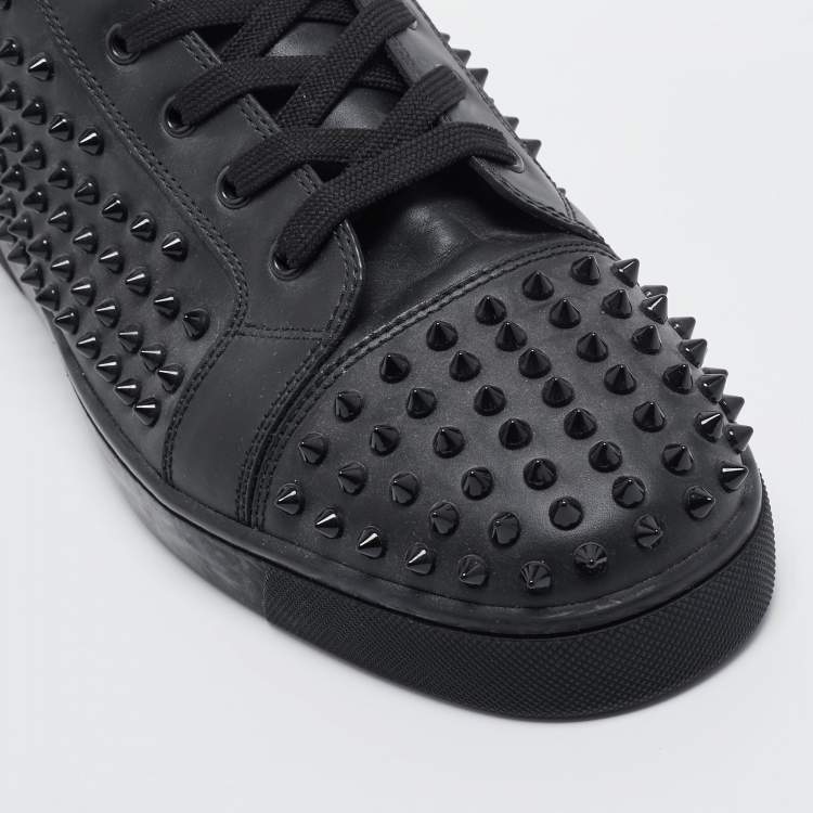 مملوكة مسبقًا Christian Louboutin Louis Black Leather Spike Cap Toe High Top Sneakers Size 48