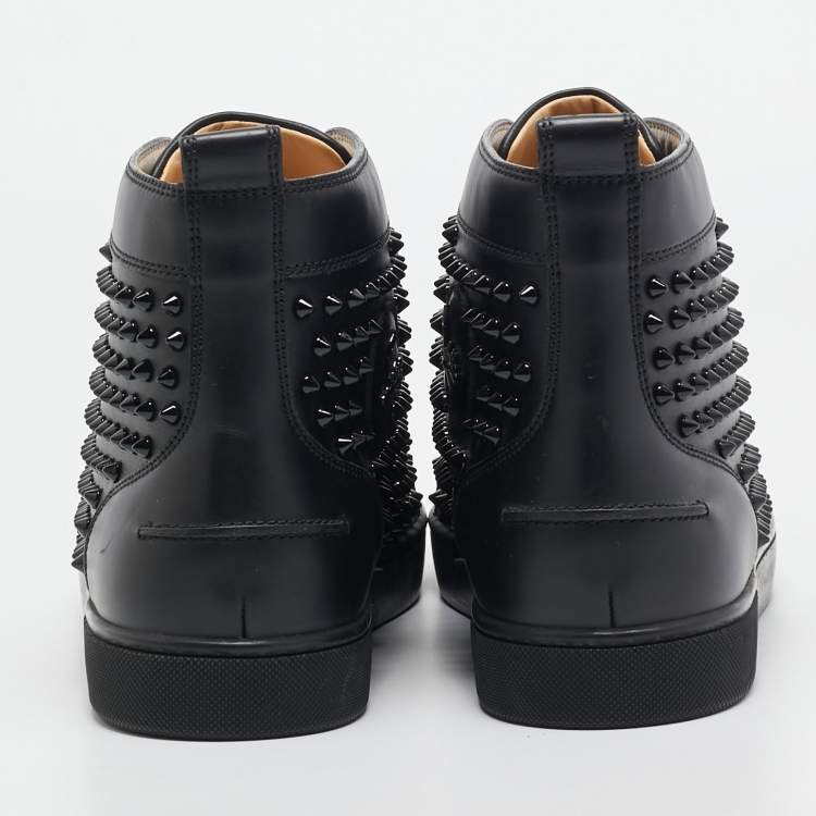 مملوكة مسبقًا Christian Louboutin Louis Black Leather Spike Cap Toe High Top Sneakers Size 48