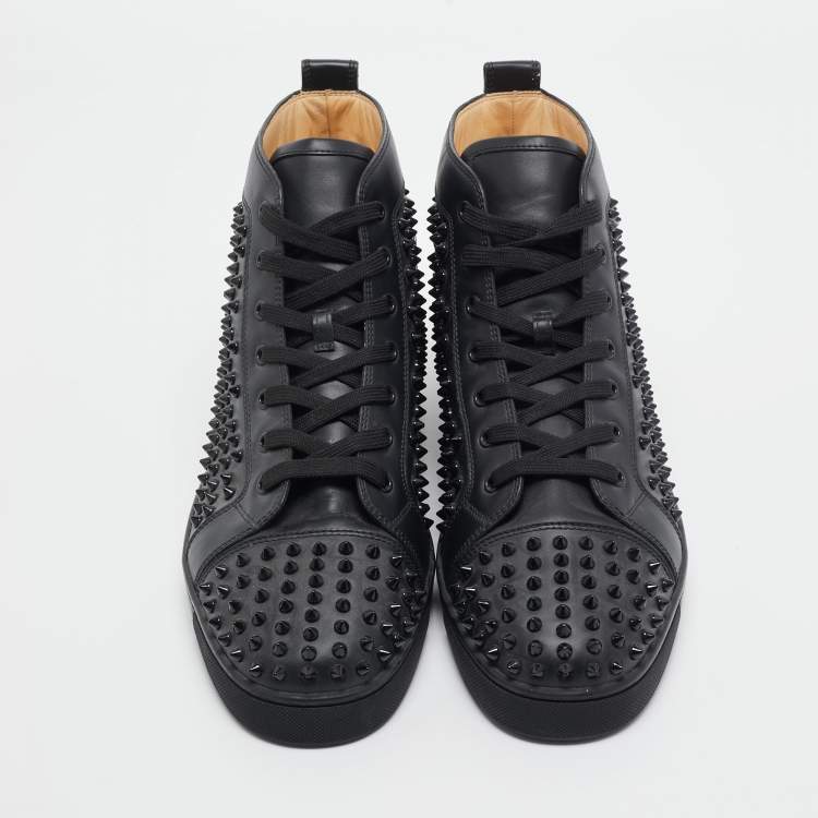 مملوكة مسبقًا Christian Louboutin Louis Black Leather Spike Cap Toe High Top Sneakers Size 48