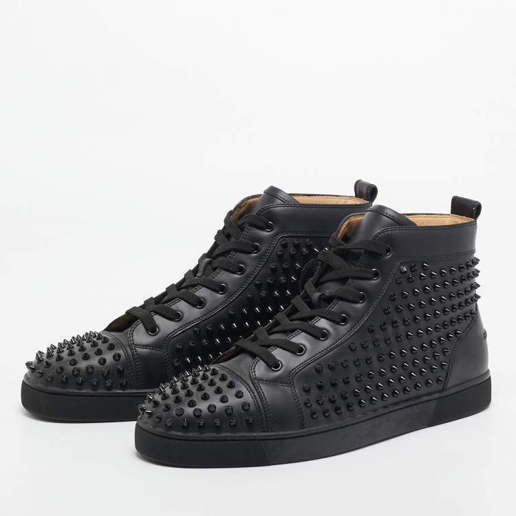 مملوكة مسبقًا Christian Louboutin Louis Black Leather Spike Cap Toe High Top Sneakers Size 48