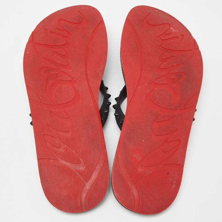 Pre Owned Christian Louboutin Black Rubber Flip Spikes Thong Flat Slides Size 46