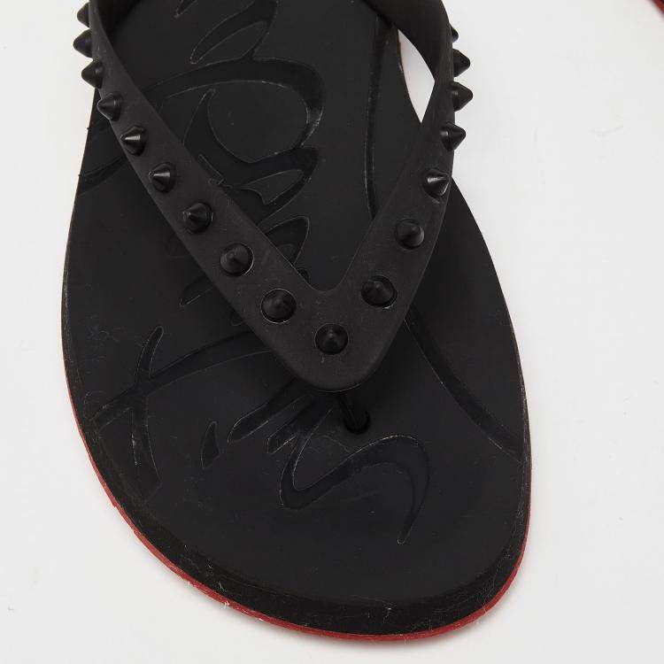 Pre Owned Christian Louboutin Black Rubber Flip Spikes Thong Flat Slides Size 46