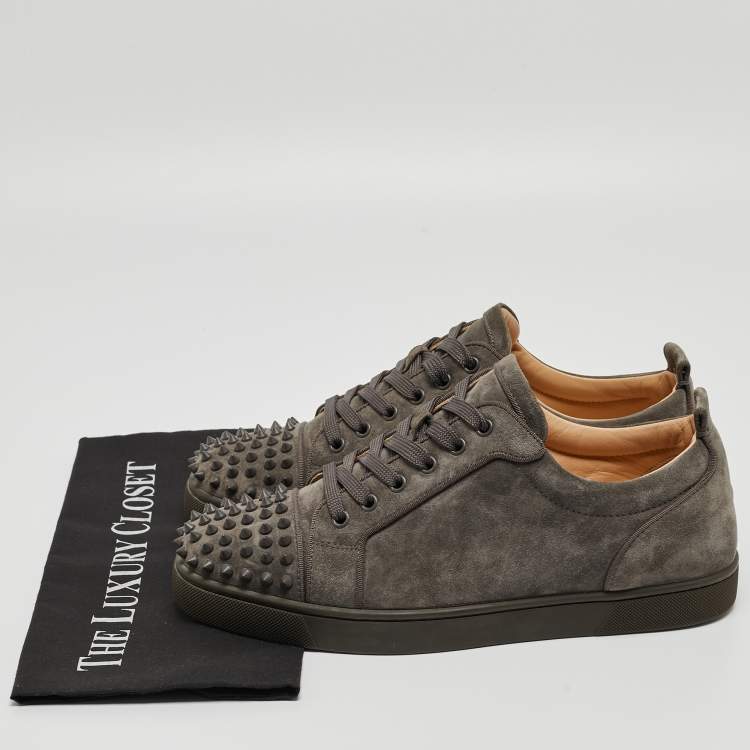 Pre Owned Christian Louboutin Grey Suede Louis Junior Spikes Sneakers Size 43