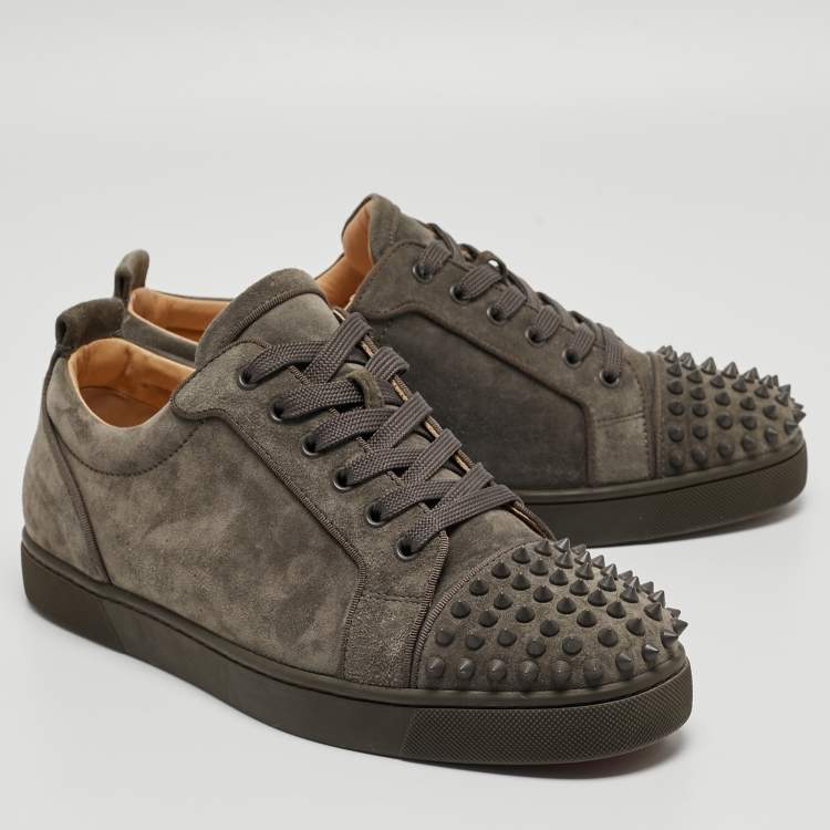 Pre Owned Christian Louboutin Grey Suede Louis Junior Spikes Sneakers Size 43