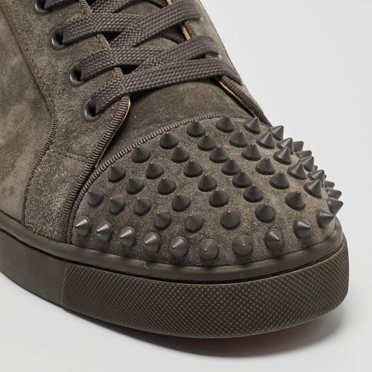 Pre Owned Christian Louboutin Grey Suede Louis Junior Spikes Sneakers Size 43