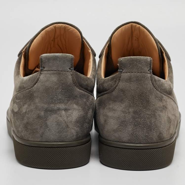 Pre Owned Christian Louboutin Grey Suede Louis Junior Spikes Sneakers Size 43