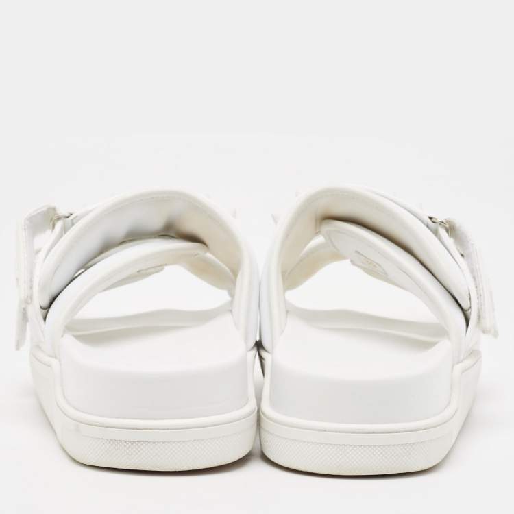 Pre Owned Christian Louboutin White Neoprene and Leather Daddy Pool Sandals Size 39