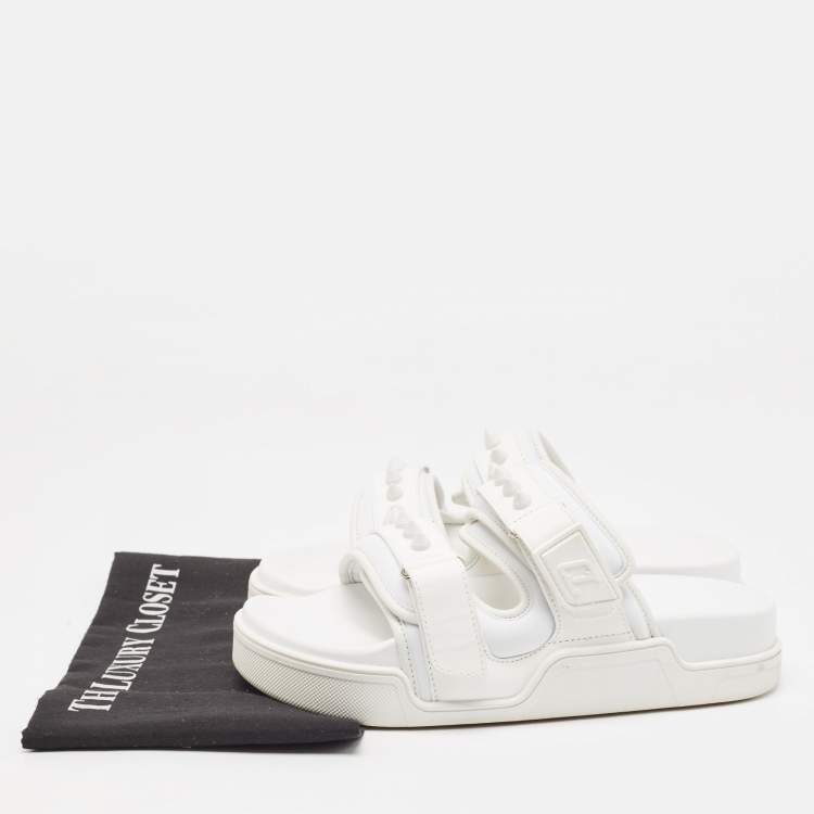 Pre Owned Christian Louboutin White Neoprene and Leather Daddy Pool Sandals Size 39