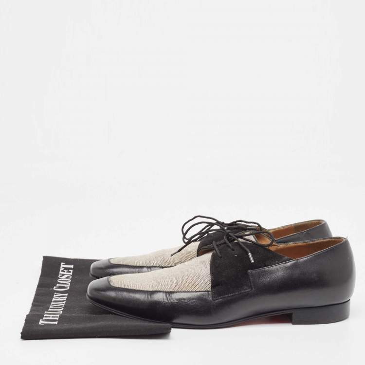 Pre Owned Christian Louboutin Black/Beige Leather and Canvas Orleans Lace Up Derby Size 41
