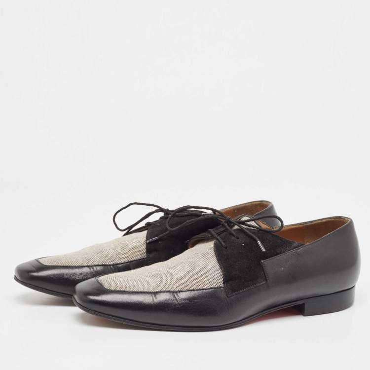 Pre Owned Christian Louboutin Black/Beige Leather and Canvas Orleans Lace Up Derby Size 41