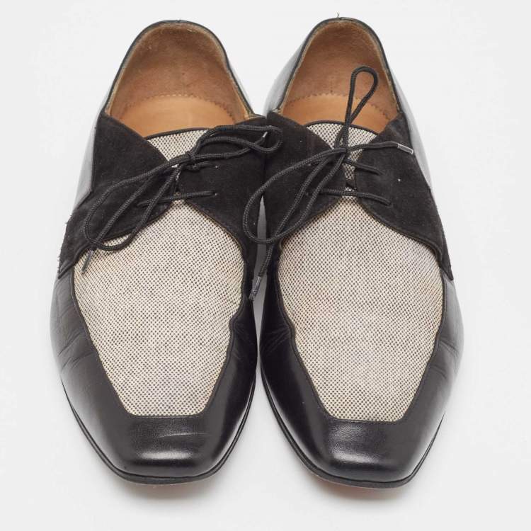 Pre Owned Christian Louboutin Black/Beige Leather and Canvas Orleans Lace Up Derby Size 41