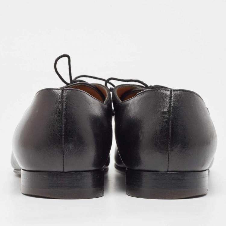 Pre Owned Christian Louboutin Black/Beige Leather and Canvas Orleans Lace Up Derby Size 41