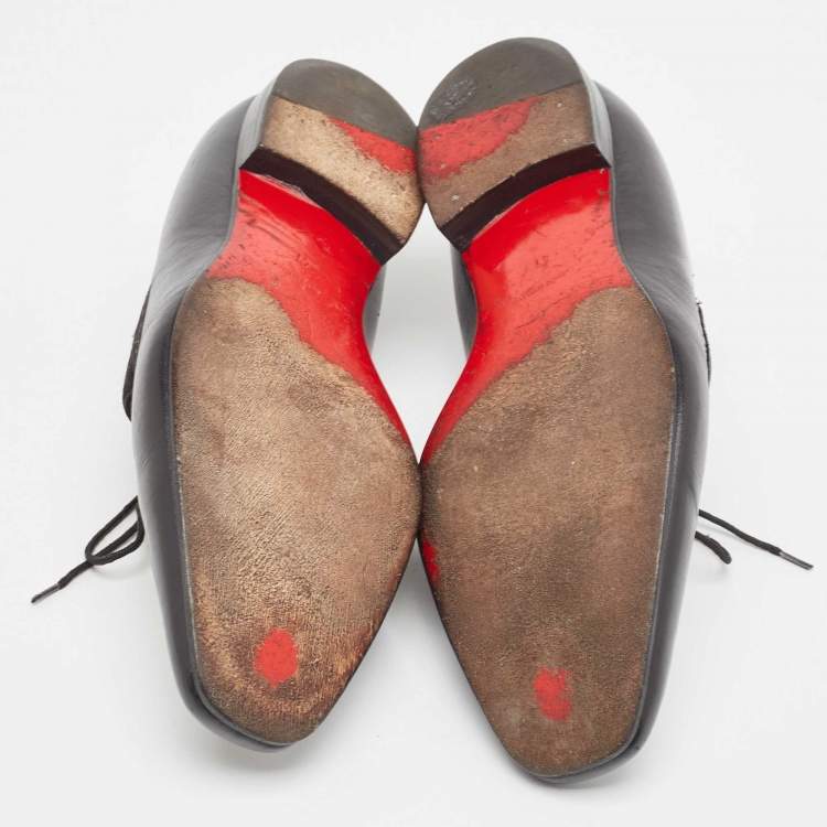 Pre Owned Christian Louboutin Black/Beige Leather and Canvas Orleans Lace Up Derby Size 41