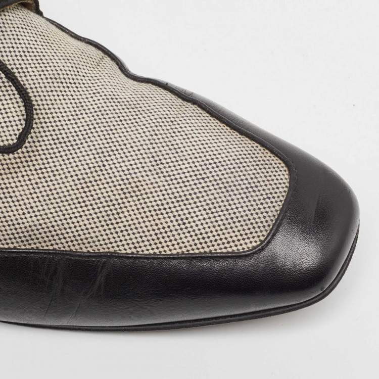 Pre Owned Christian Louboutin Black/Beige Leather and Canvas Orleans Lace Up Derby Size 41
