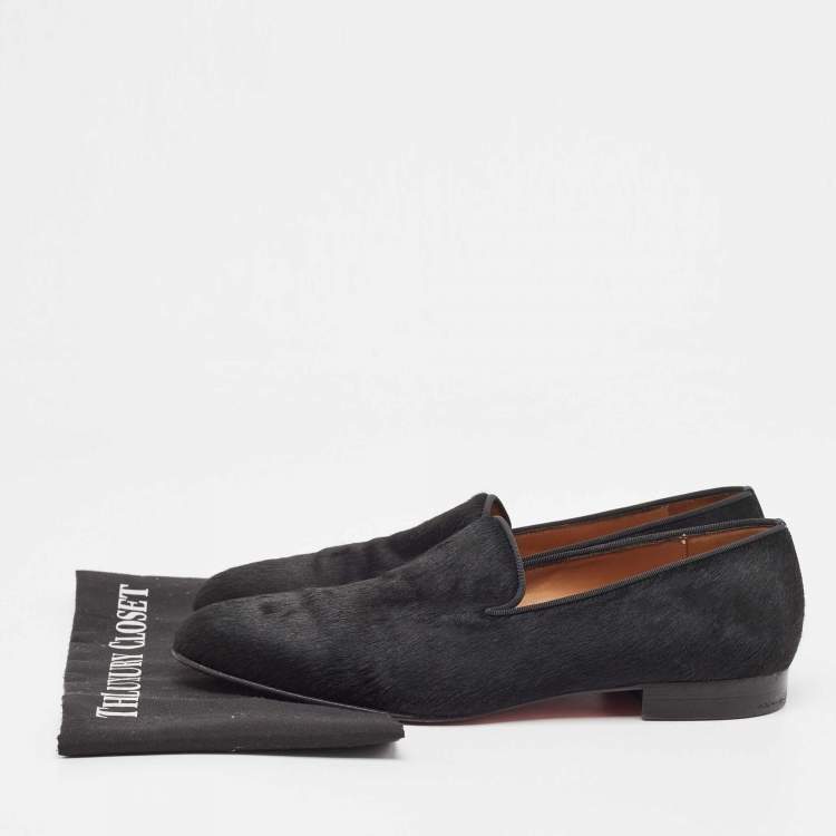 Pre Owned Christian Louboutin Black Calf Hair Slip On Loafers Size 43