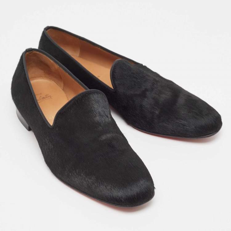 Pre Owned Christian Louboutin Black Calf Hair Slip On Loafers Size 43
