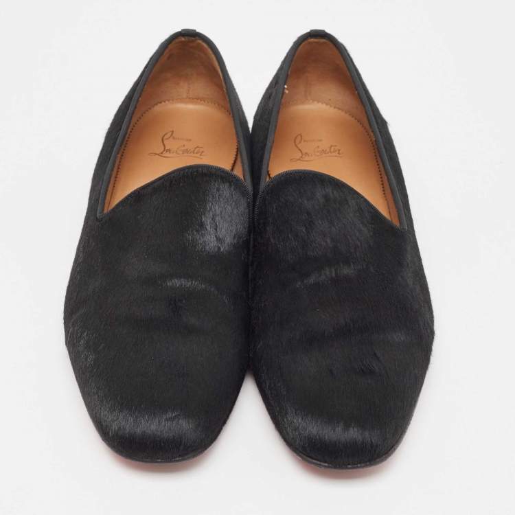 Pre Owned Christian Louboutin Black Calf Hair Slip On Loafers Size 43