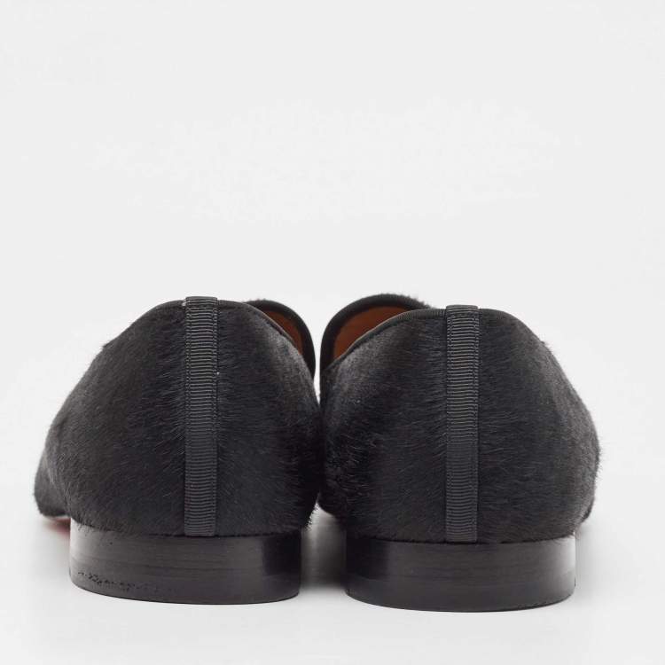 Pre Owned Christian Louboutin Black Calf Hair Slip On Loafers Size 43