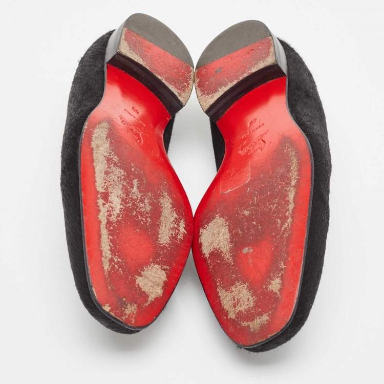 Pre Owned Christian Louboutin Black Calf Hair Slip On Loafers Size 43