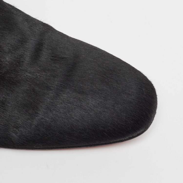Pre Owned Christian Louboutin Black Calf Hair Slip On Loafers Size 43