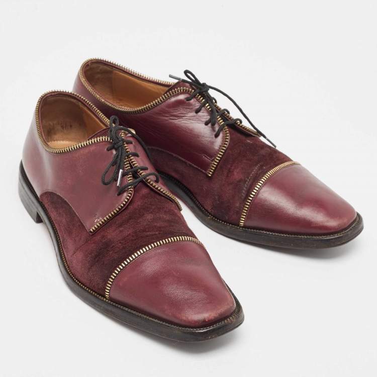 Pre Owned Christian Louboutin Burgundy Leather and Suede Bruno Orlato Derby Size 41.5