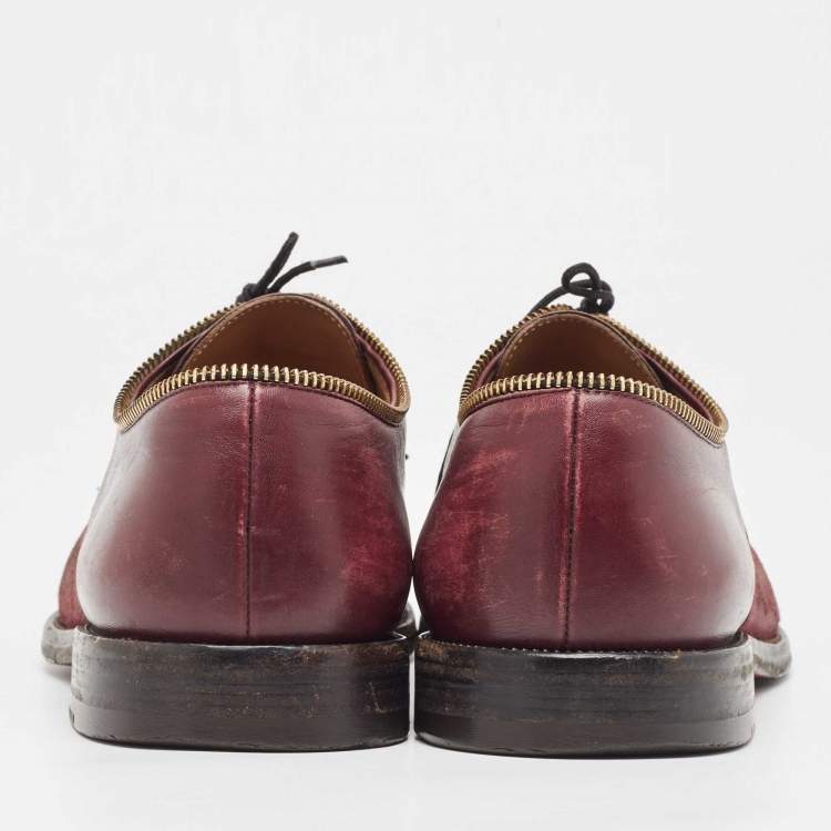 Pre Owned Christian Louboutin Burgundy Leather and Suede Bruno Orlato Derby Size 41.5