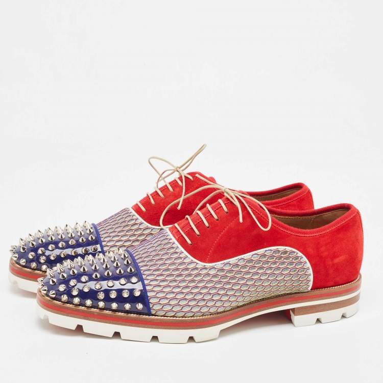 Pre Owned Christian Louboutin Multicolor Suede And Patent Leather Spike Toe Latcho Lace Up Oxfords Size 42.5 