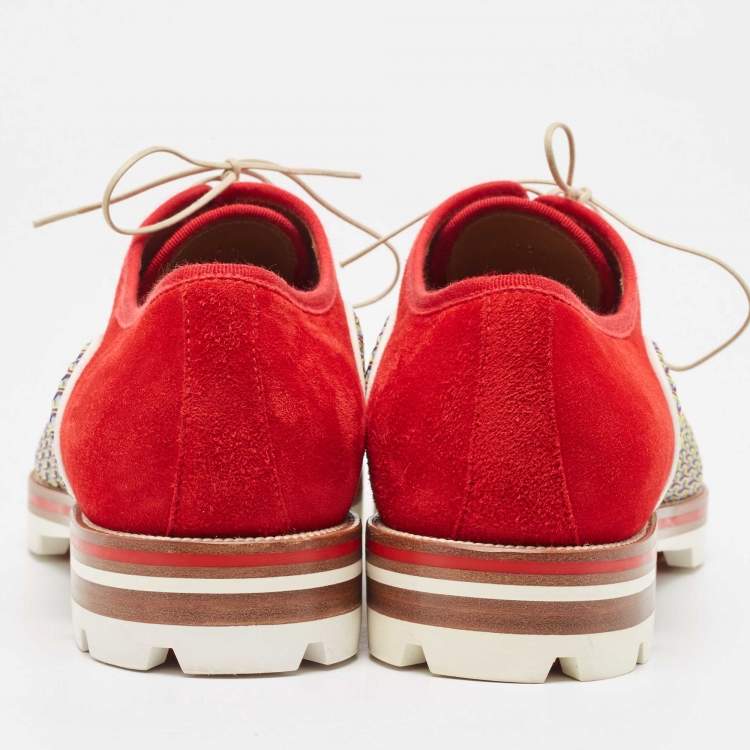 Pre Owned Christian Louboutin Multicolor Suede And Patent Leather Spike Toe Latcho Lace Up Oxfords Size 42.5 