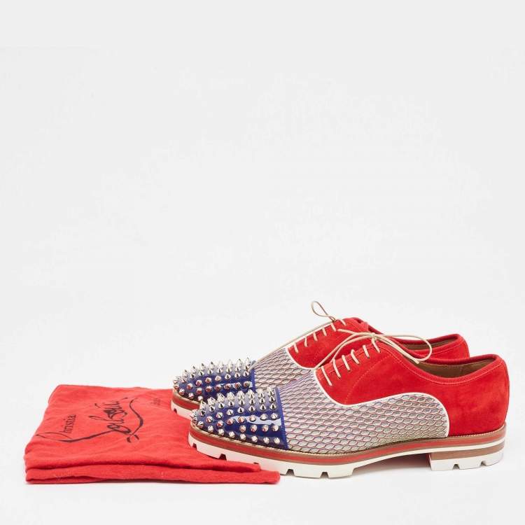 Pre Owned Christian Louboutin Multicolor Suede And Patent Leather Spike Toe Latcho Lace Up Oxfords Size 42.5 