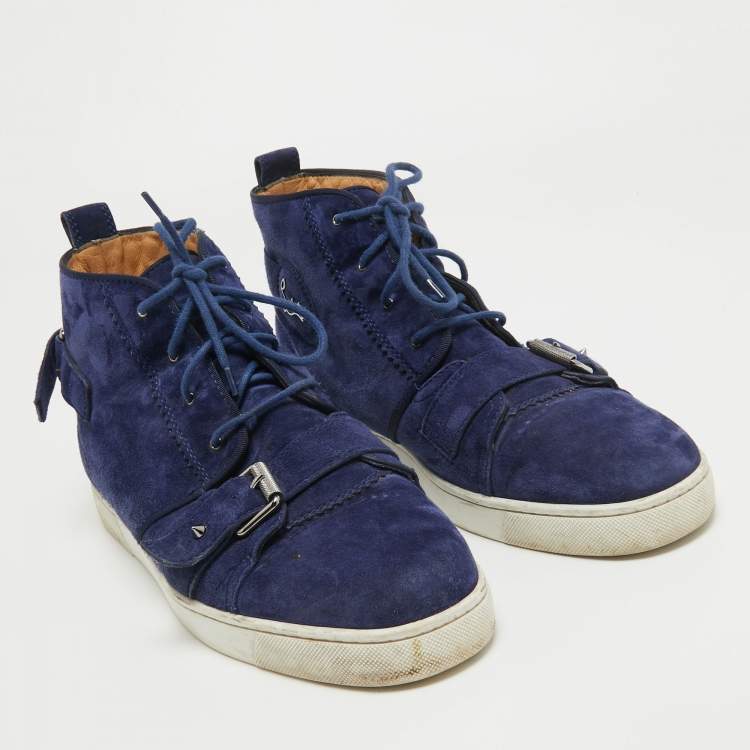 Pre Owned Christian Louboutin Blue Suede Reglisse High Top Sneakers Size 43