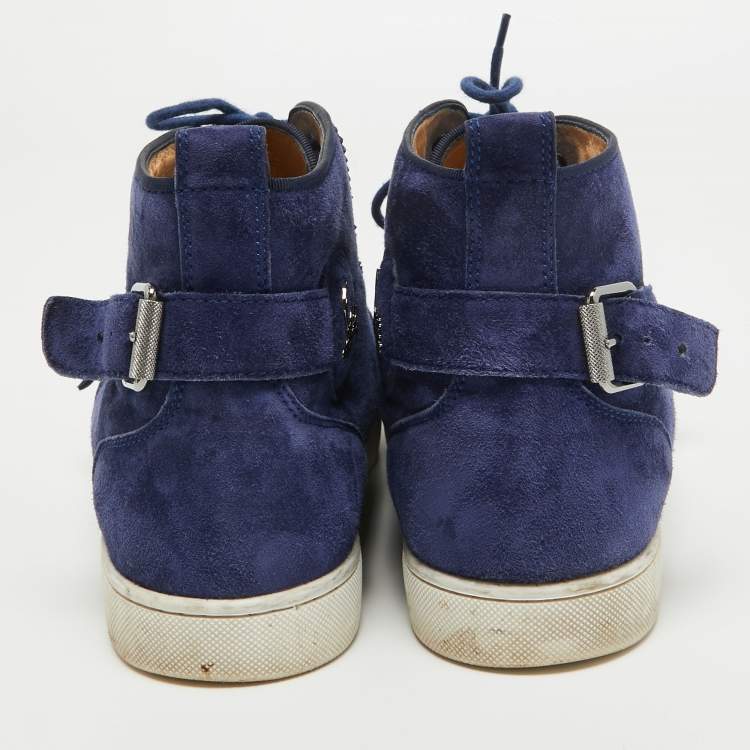Pre Owned Christian Louboutin Blue Suede Reglisse High Top Sneakers Size 43