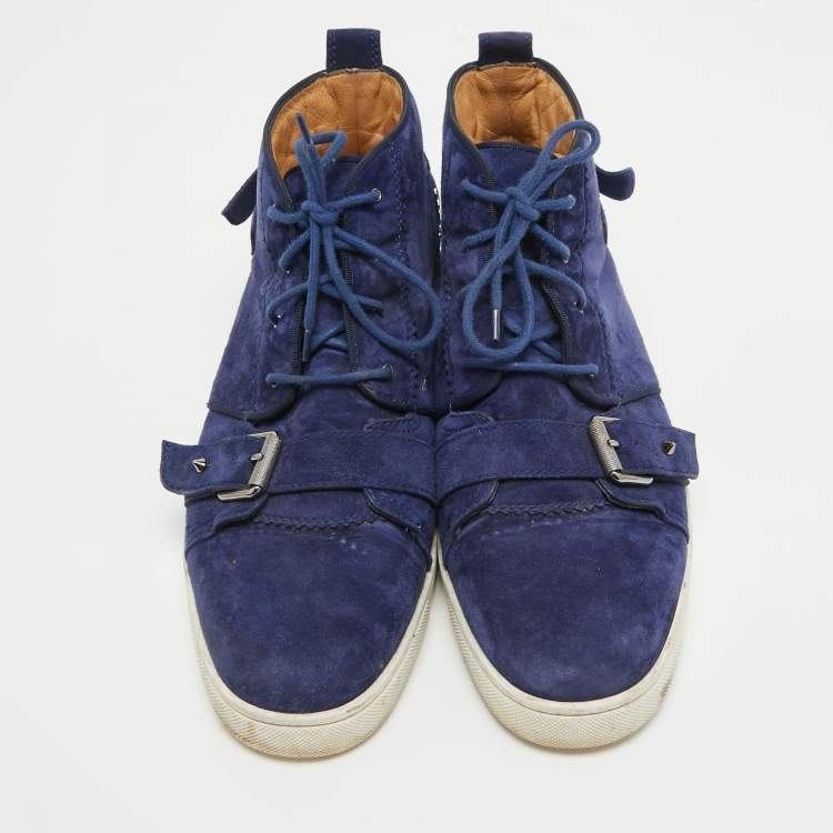 Pre Owned Christian Louboutin Blue Suede Reglisse High Top Sneakers Size 43