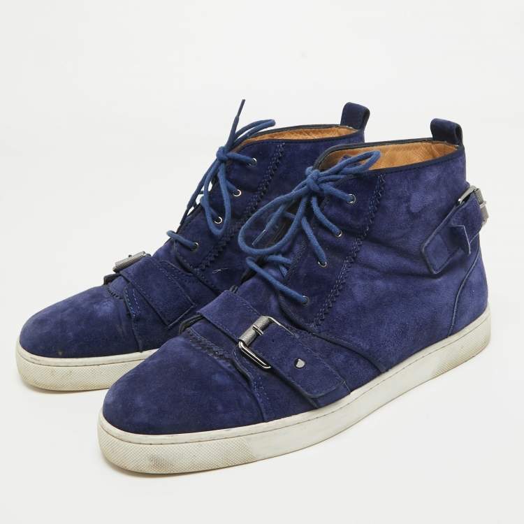 Pre Owned Christian Louboutin Blue Suede Reglisse High Top Sneakers Size 43