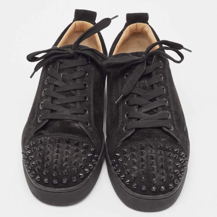 مملوكة مسبقًا Christian Louboutin Black Suede Louise Spike Low Top Sneakers Size 43 