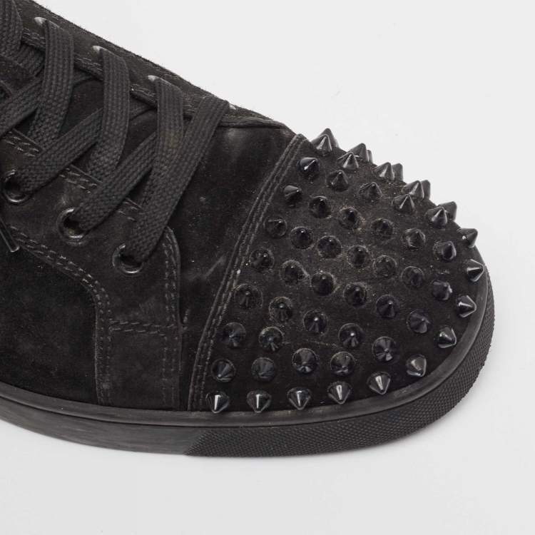 مملوكة مسبقًا Christian Louboutin Black Suede Louise Spike Low Top Sneakers Size 43 