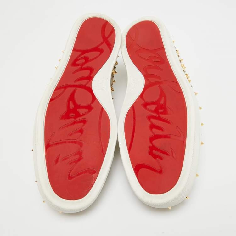 Pre Owned Christian Louboutin Light Green Suede Roller Boat Embellished Slip On Sneakers Size 42.5