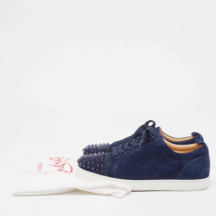 Pre Owned Christian Louboutin Navy Blue Suede Louis Junior Spikes Sneakers Size 43