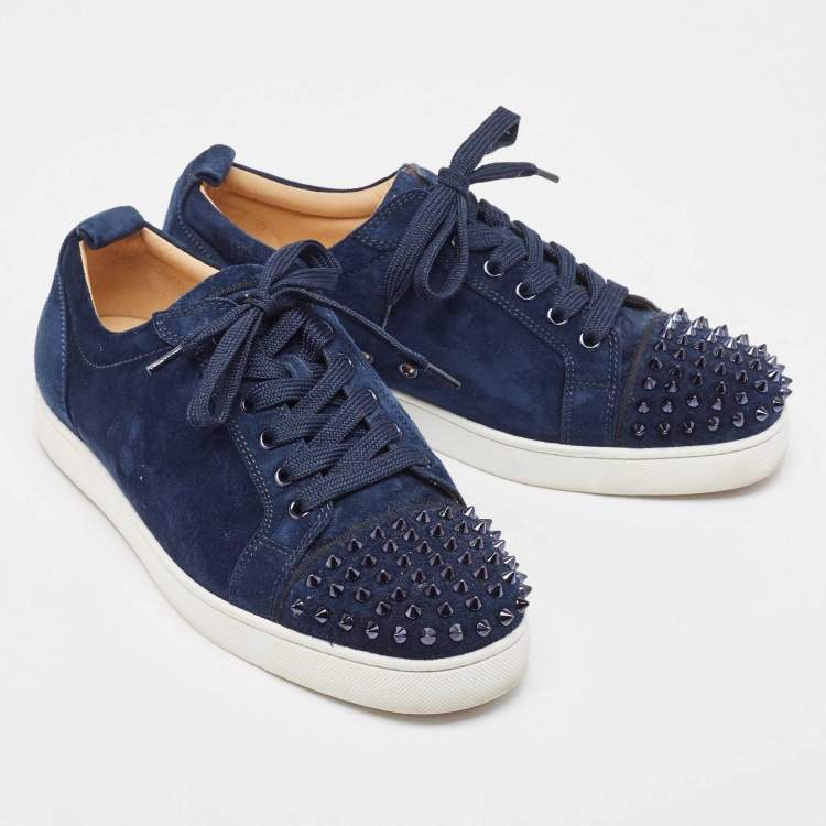 Pre Owned Christian Louboutin Navy Blue Suede Louis Junior Spikes Sneakers Size 43