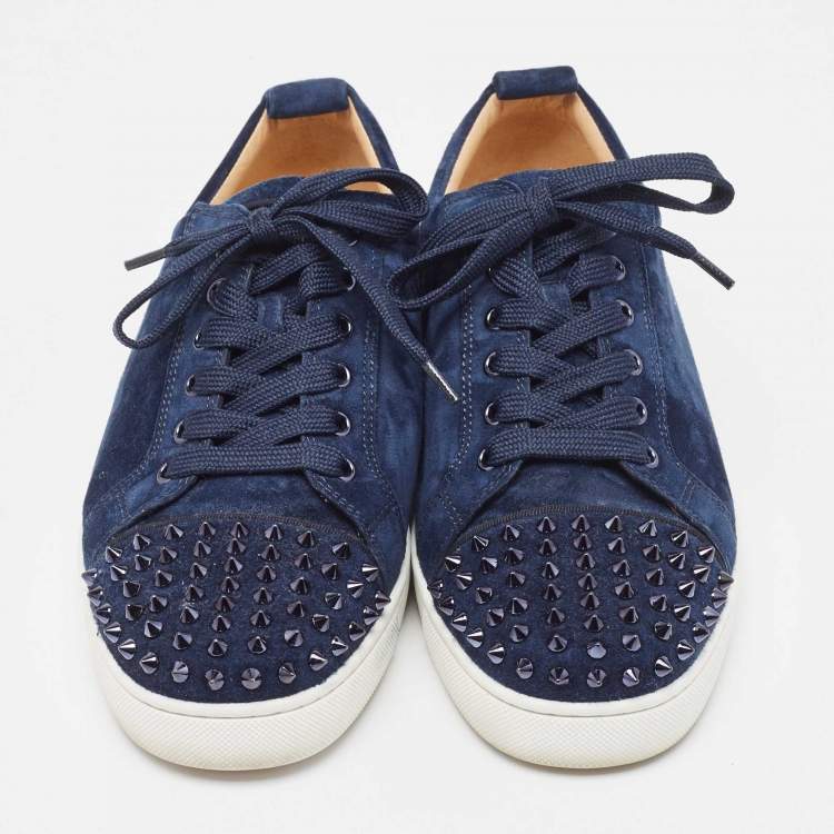 Pre Owned Christian Louboutin Navy Blue Suede Louis Junior Spikes Sneakers Size 43