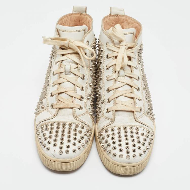 Pre Owned Christian Louboutin White Leather  Pik Pik Louis High Top Sneakers Size 42