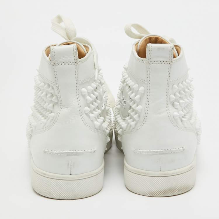 مملوكة مسبقًا Christian Louboutin White Leather Louis Spikes High Top Sneakers Size 40.5
