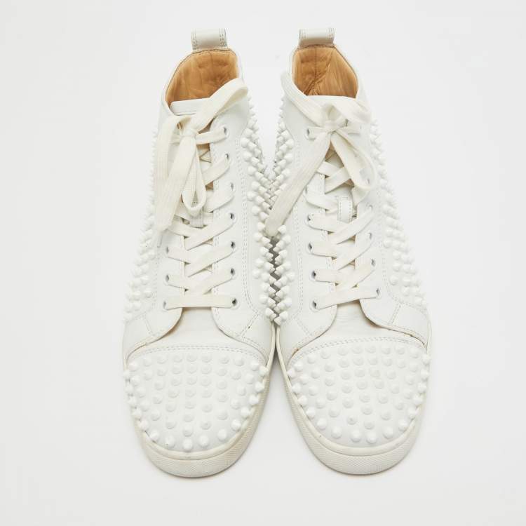 مملوكة مسبقًا Christian Louboutin White Leather Louis Spikes High Top Sneakers Size 40.5