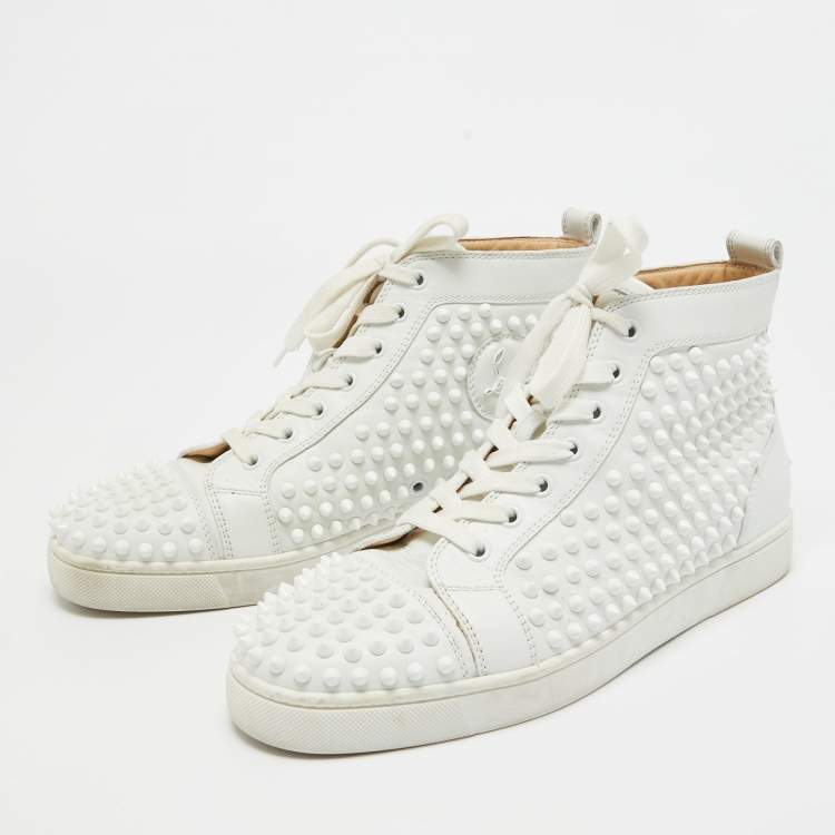 مملوكة مسبقًا Christian Louboutin White Leather Louis Spikes High Top Sneakers Size 40.5