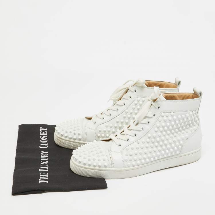 مملوكة مسبقًا Christian Louboutin White Leather Louis Spikes High Top Sneakers Size 40.5