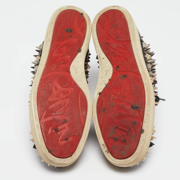 مملوكة مسبقًا Christian Louboutin Black Leather Spikes High Top Sneakers Size 42