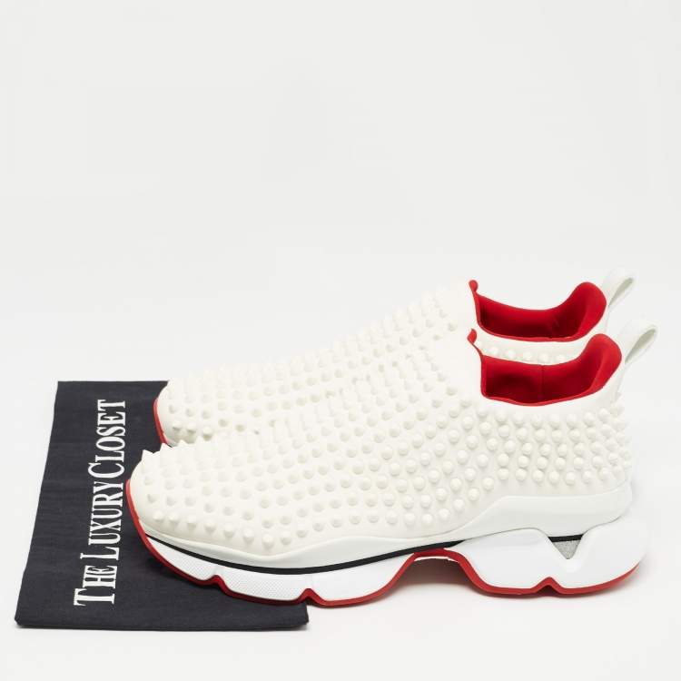 Pre Owned Christian Louboutin White Fabric Spike Slip On Sneakers Size 40